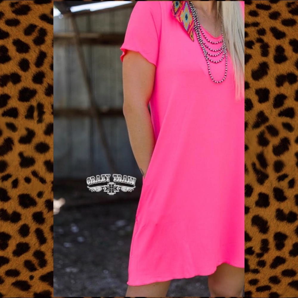 🌞Summer CLEARANCE🌞Crazy Train Neon Pink Shift - Picture 5 of 7